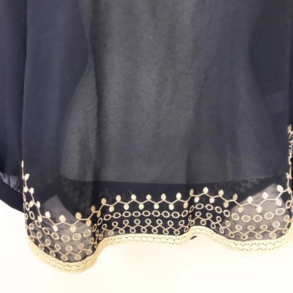 Monteau Navy Sheer Boho Tassel Blouse Small - Picture 3 of 8
